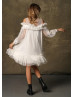 Ivory Tulle Mini Party Dress With Ruffles